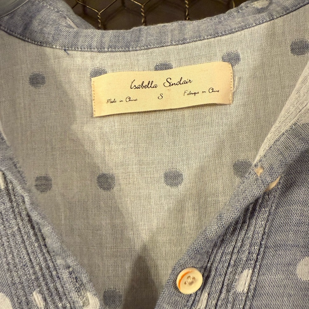 Anthro Isabell Sinclair Cotton Blue Dress with White Dots - Picture 2 of 5